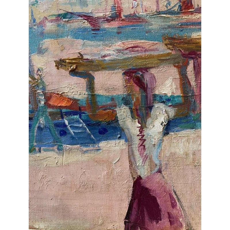 Paul DAXHELET (1905-1993) : « Marché sur le port (de Saint Tropez ?)»