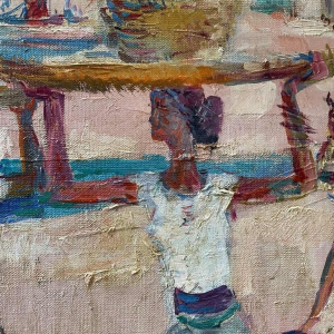 Paul DAXHELET (1905-1993) : « Marché sur le port (de Saint Tropez ?)»