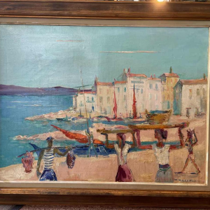Paul DAXHELET (1905-1993) : « Marché sur le port (de Saint Tropez ?)»