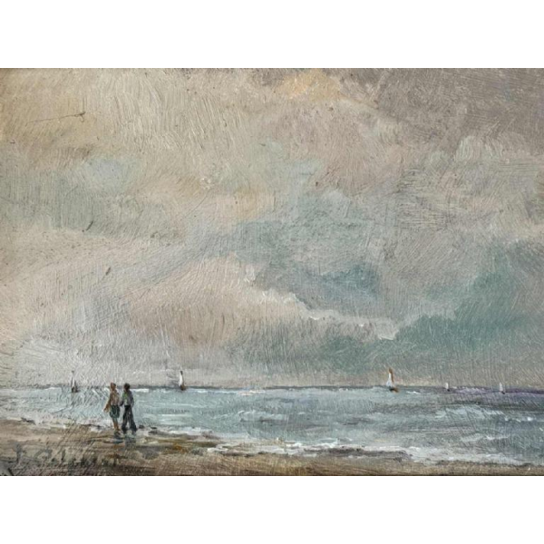 Prosper COLPAERT (1923-1990): promenade à la Mer du Nord peinture