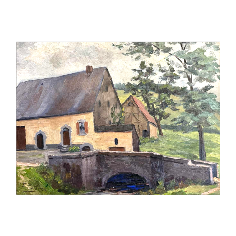 Fernand PONTHIER (1885-1952): « Boerderij in Ardenne » schilderij olie op doek