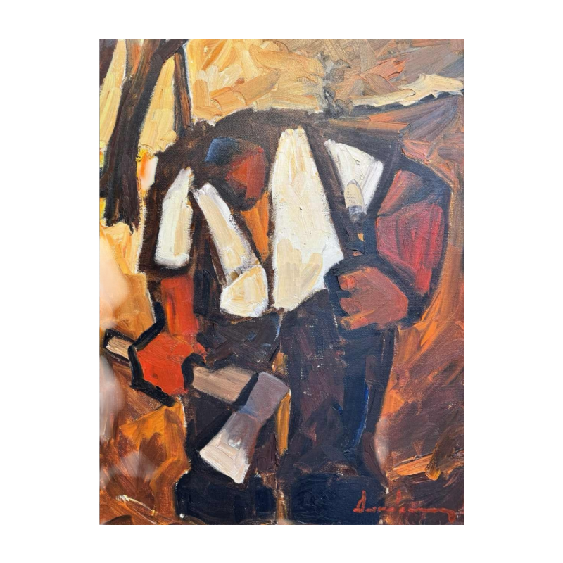 Milo DARDENNE : « Le bûcheron » peinture huile sur toile
