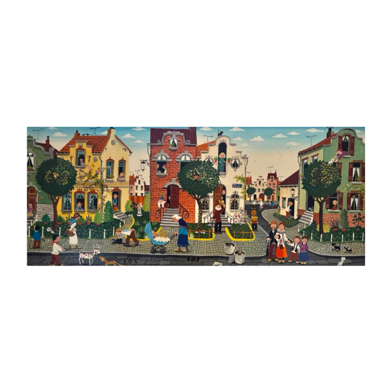 Marie-Louise BATARDY « Rue du beau monde » peinture huile sur toile, ca 1980