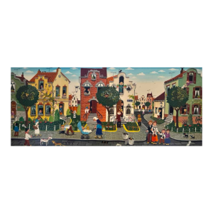 Marie-Louise BATARDY « Straat van de mooie wereld » schilderij olie op doek, ca 1980