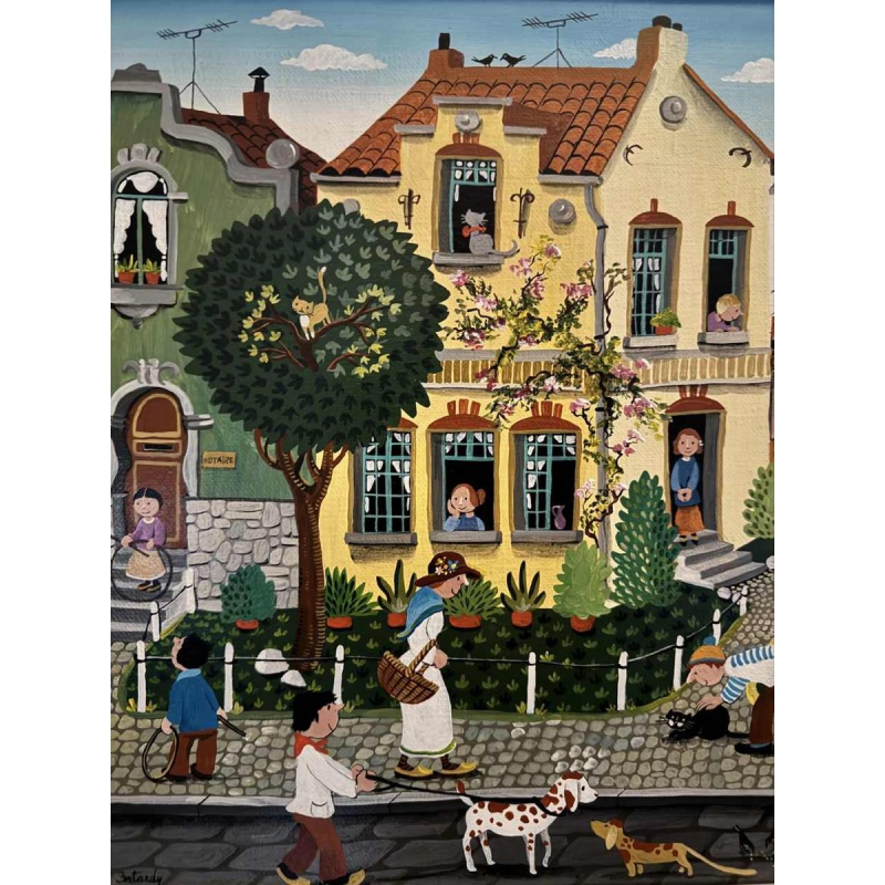 Marie-Louise BATARDY « Straat van de mooie wereld » schilderij olie op doek, ca 1980