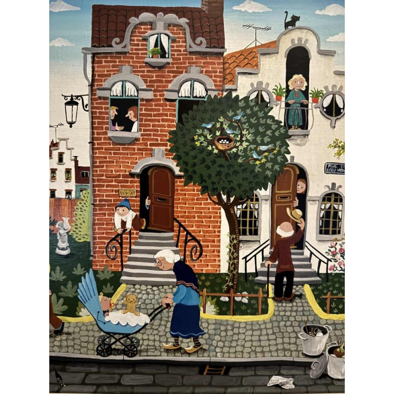 Marie-Louise BATARDY « Straat van de mooie wereld » schilderij olie op doek, ca 1980