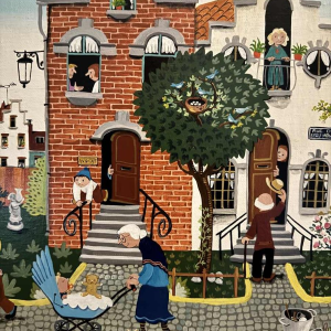 Marie-Louise BATARDY « Rue du beau monde » peinture huile sur toile, ca 1980