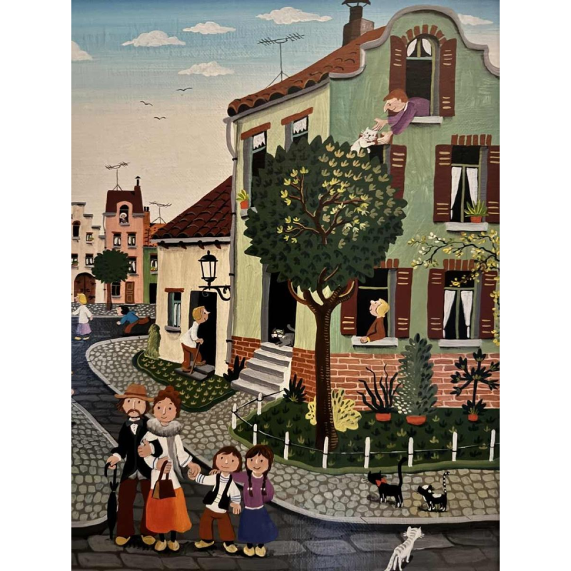 Marie-Louise BATARDY « Street of the beautiful world » painting oil on canvas, ca 1980