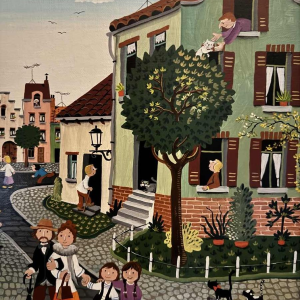 Marie-Louise BATARDY « Straat van de mooie wereld » schilderij olie op doek, ca 1980