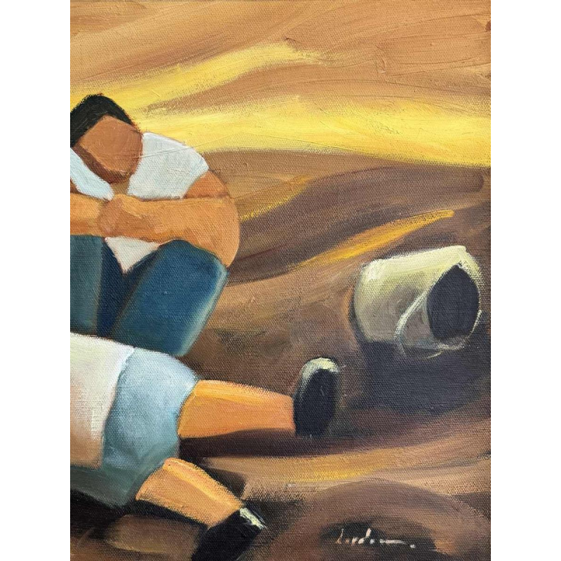 Milo DARDENNE : « Het rooien van de aardappelen » schilderij olie op doek