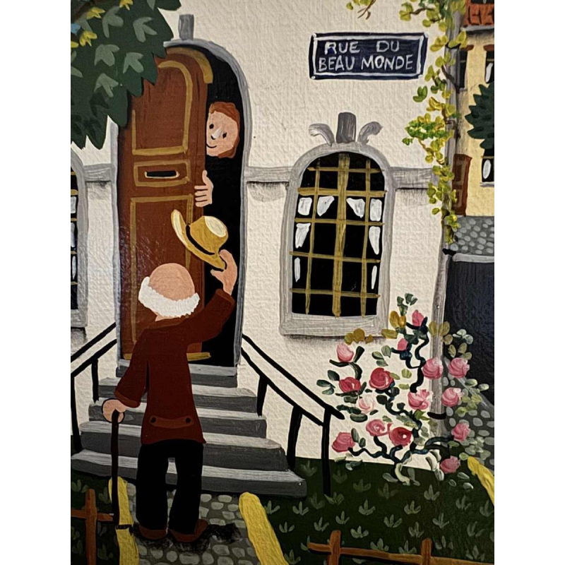 Marie-Louise BATARDY « Rue du beau monde » peinture huile sur toile, ca 1980