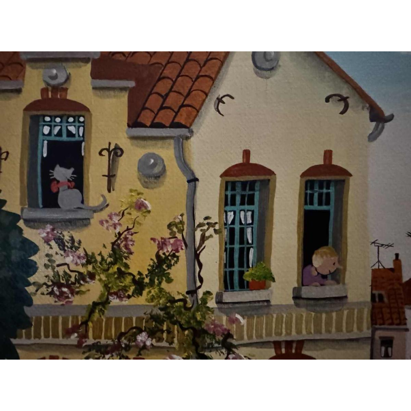 Marie-Louise BATARDY « Street of the beautiful world » painting oil on canvas, ca 1980