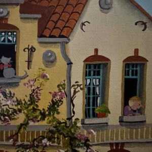 Marie-Louise BATARDY « Straat van de mooie wereld » schilderij olie op doek, ca 1980