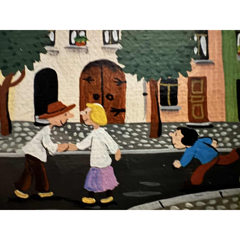 Marie-Louise BATARDY « Rue du beau monde » peinture huile sur toile, ca 1980