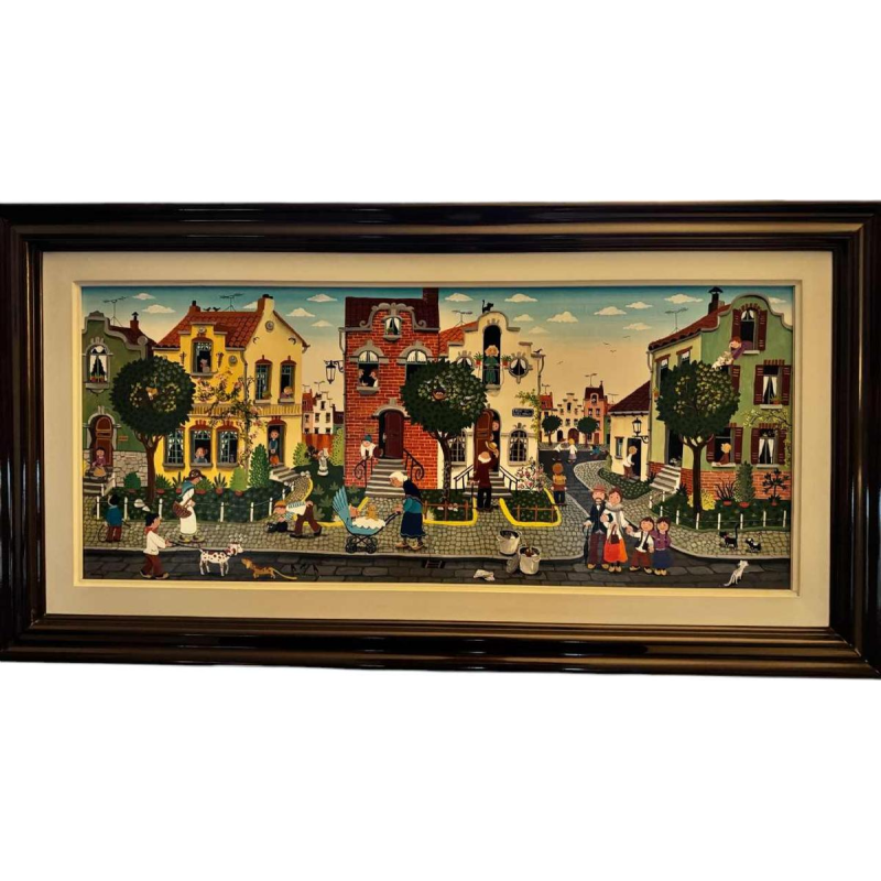 Marie-Louise BATARDY « Rue du beau monde » peinture huile sur toile, ca 1980