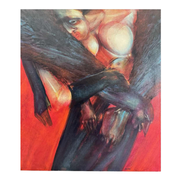 Simone TOUSSAINT « Le trophée » 80x70 cm schilderij oiie op doek