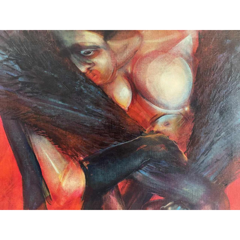 Simone TOUSSAINT « Le trophée » 80x70 cm schilderij oiie op doek