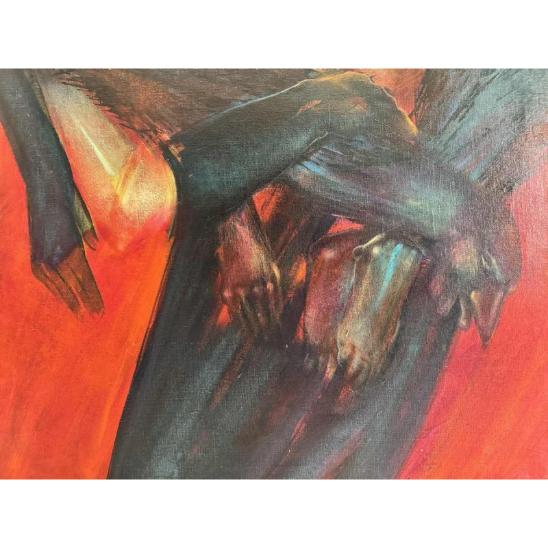 Simone TOUSSAINT « Le trophée » 80x70 cm peinture huile sur toile