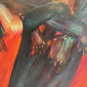 Simone TOUSSAINT « Le trophée » 80x70 cm painting oil on canvas