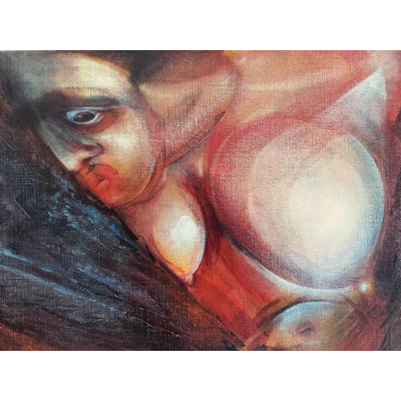 Simone TOUSSAINT « Le trophée » 80x70 cm schilderij oiie op doek