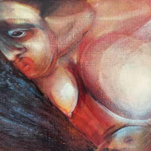 Simone TOUSSAINT « Le trophée » 80x70 cm painting oil on canvas