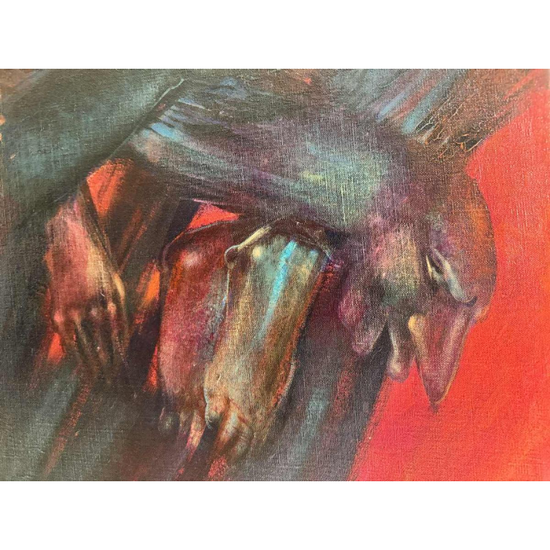 Simone TOUSSAINT « Le trophée » 80x70 cm painting oil on canvas