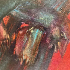 Simone TOUSSAINT « Le trophée » 80x70 cm schilderij oiie op doek