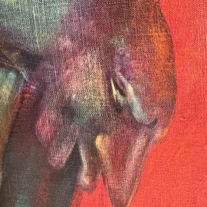 Simone TOUSSAINT « Le trophée » 80x70 cm schilderij oiie op doek