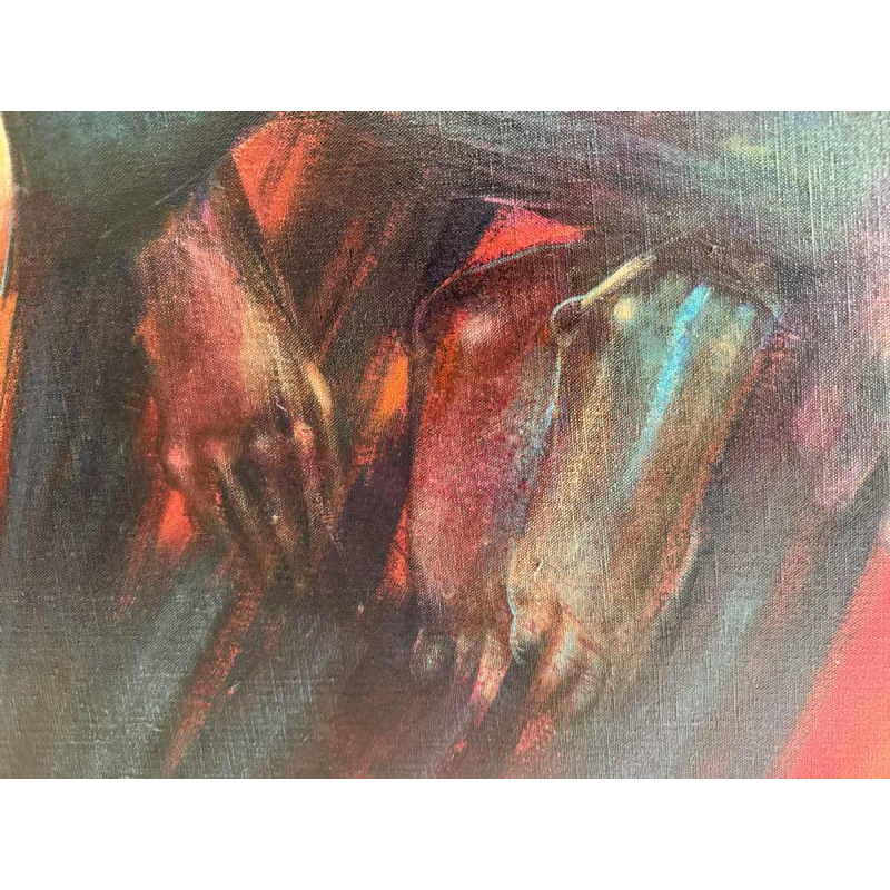 Simone TOUSSAINT « Le trophée » 80x70 cm peinture huile sur toile