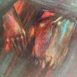 Simone TOUSSAINT « Le trophée » 80x70 cm schilderij oiie op doek