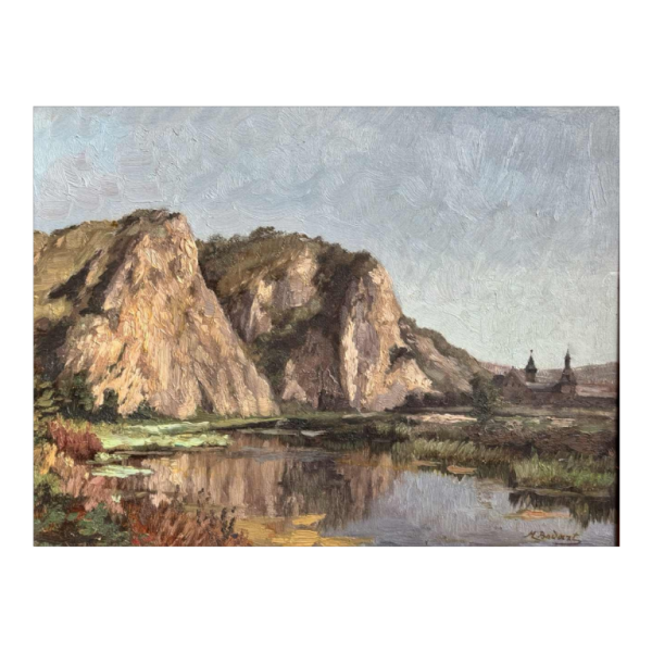 Henri BODART «Château en bord de cours deau - la Meuse ? » tableau huile sur toile