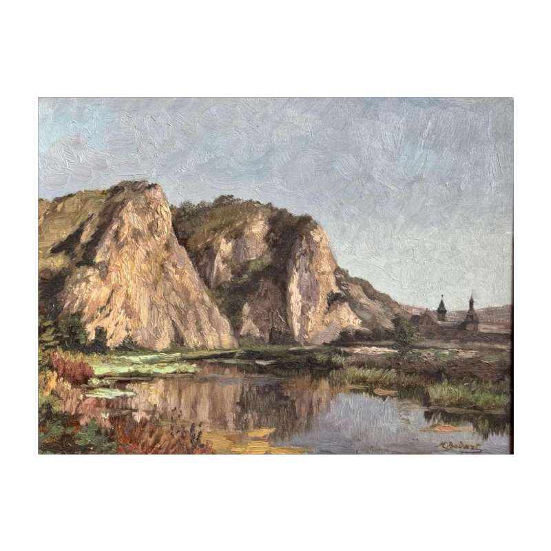 Henri BODART “Kasteel aan de oever van een rivier - de Maas ?” schilderij olieverf op doek