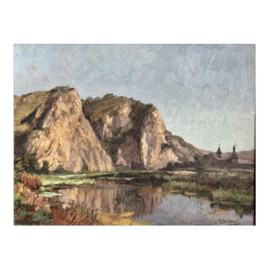 Henri BODART “Kasteel aan de oever van een rivier - de Maas ?” schilderij olieverf op doek