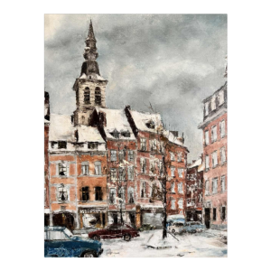 Alphonse CREPIN: « Namur - Place Maurice Servais sous la neige » rond 1970