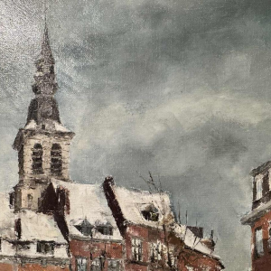 Alphonse CREPIN: « Namur - Place Maurice Servais sous la neige » around 1970