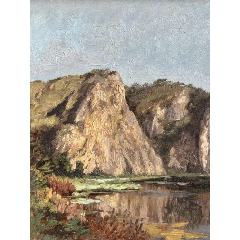 Henri BODART «Château en bord de cours deau - la Meuse ? » tableau huile sur toile
