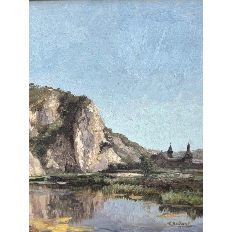 Henri BODART “Kasteel aan de oever van een rivier - de Maas ?” schilderij olieverf op doek