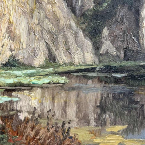 Henri BODART “Kasteel aan de oever van een rivier - de Maas ?” schilderij olieverf op doek