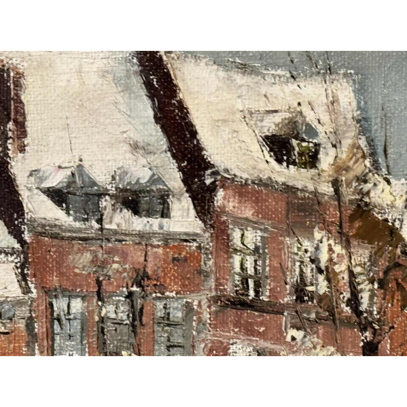 Alphonse CREPIN: « Namur - Place Maurice Servais sous la neige » rond 1970