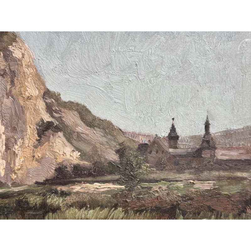 Henri BODART “Kasteel aan de oever van een rivier - de Maas ?” schilderij olieverf op doek