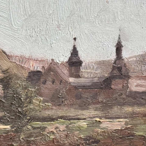 Henri BODART «Château en bord de cours deau - la Meuse ? » tableau huile sur toile