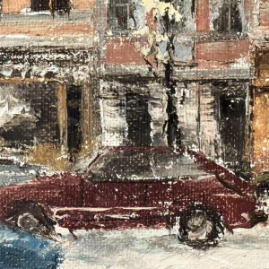 Alphonse CREPIN: « Namur - Place Maurice Servais sous la neige » rond 1970