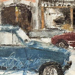 Alphonse CREPIN: « Namur - Place Maurice Servais sous la neige » rond 1970