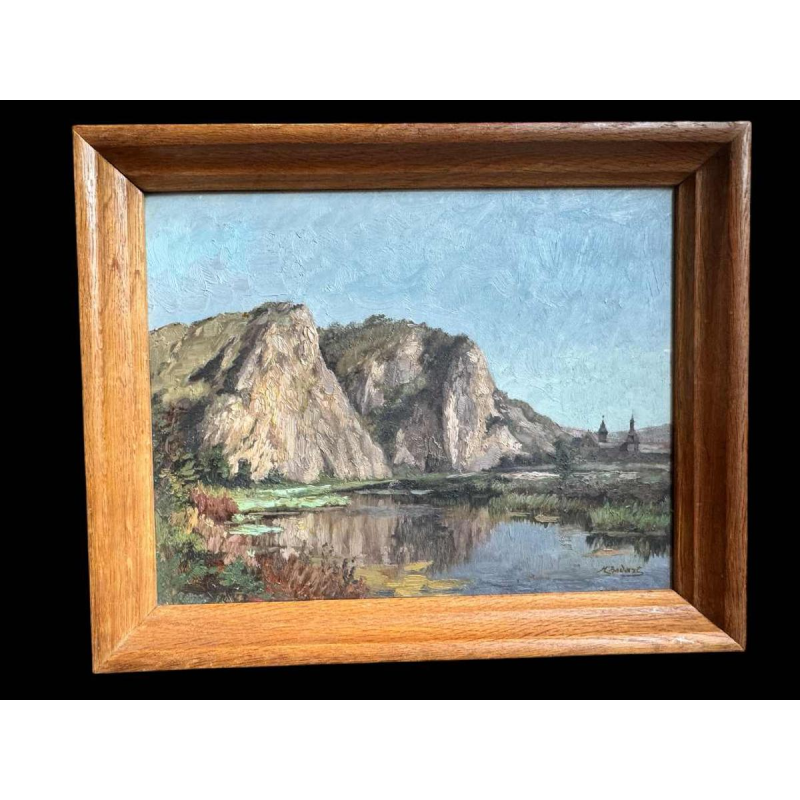 Henri BODART ‘Château on the banks of a river - the Meuse ?’ painting oil on canvas