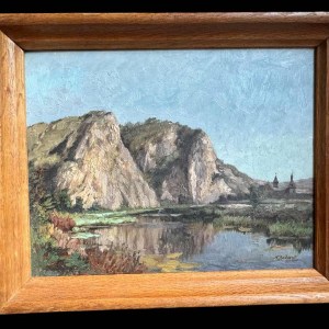Henri BODART «Château en bord de cours deau - la Meuse ? » tableau huile sur toile