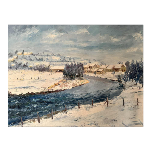 René ZIMMER "The Semois (river in Gaume) in winter (snow)" painting oil on canvas