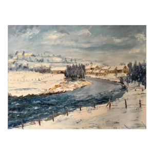 René ZIMMER "De Semois (rivier in Gaume) in de winter (sneeuw)" schilderij olieverf op doek