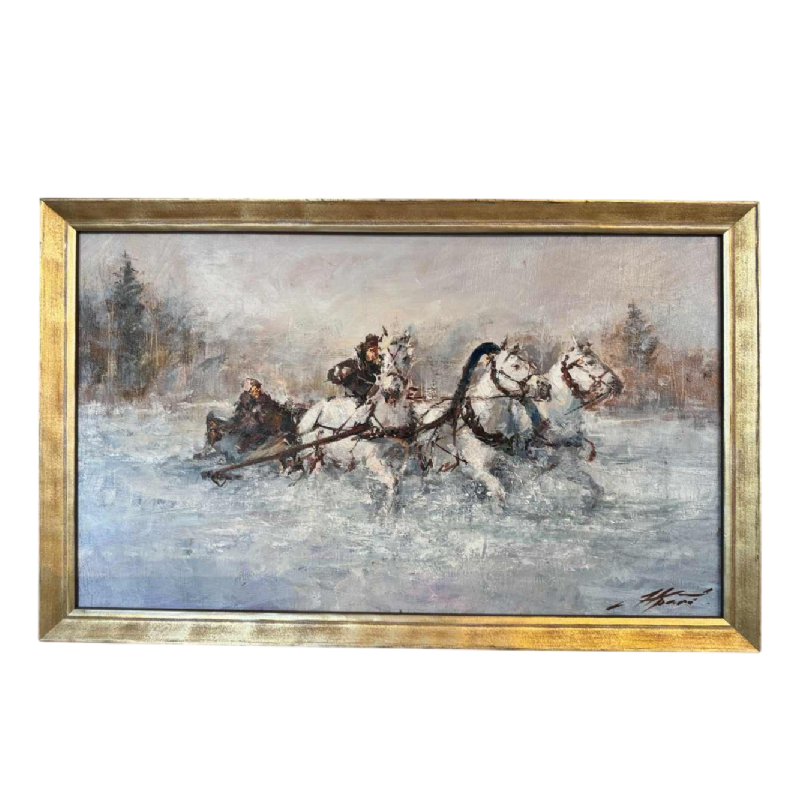 « Troïka » artiste à identifier, peinture huile sur toile datée 2002