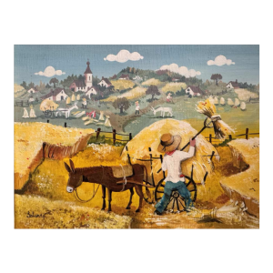 Marie-Louise BATARDY « Het hooien » schilderij olie op doek