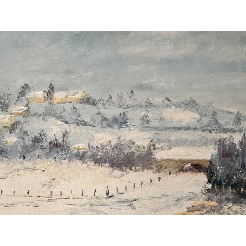 René ZIMMER "De Semois (rivier in Gaume) in de winter (sneeuw)" schilderij olieverf op doek